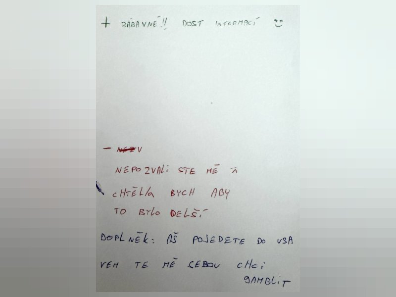 Ručně psaný lístek od diváka